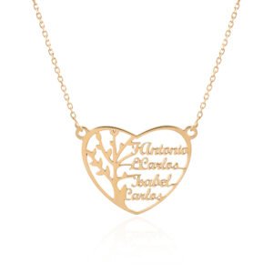 Collar Personalizable Plata de Ley 925 Árbol de la Vida con nombres corazón bañado Oro