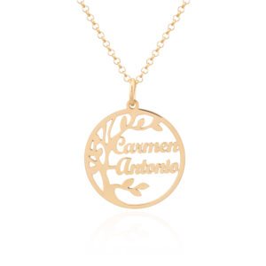 Collar Personalizable Plata de Ley 925 Árbol de la Vida con nombres bañado Oro
