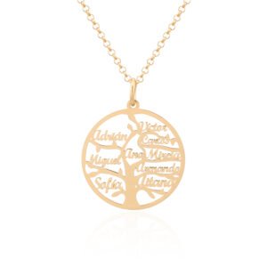 Collar Personalizable Plata de Ley 925 Árbol de la Vida con nombres bañado en Oro