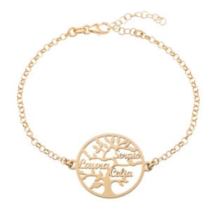 Pulsera Personalizable Plata de Ley 925 Árbol de la Vida con nombres bañado Oro