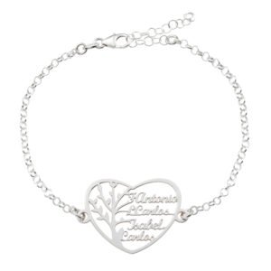 Pulsera Corazón Personalizable Plata de Ley 925 Árbol de la Vida con nombres