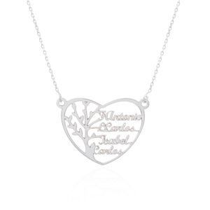Collar Personalizable Plata de Ley 925 Árbol de la Vida con nombres corazón