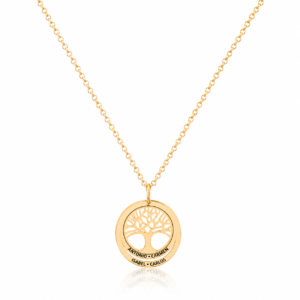 COLLAR ÁRBOL DE LA VIDA CON 1 ARO GRABADO PERSONALIZADO PLATA DE LEY 925 BAÑADO EN ORO