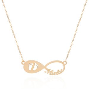 Collar Infinito de Pies de Bebé con nombres Personalizados Plata de Ley 925 bañado en Oro