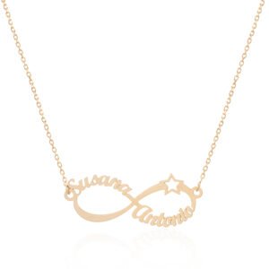 COLLAR INFINITO DE ESTRELLA CON NOMBRES PERSONALIZADOS PLATA DE LEY 925 BAÑADO EN ORO