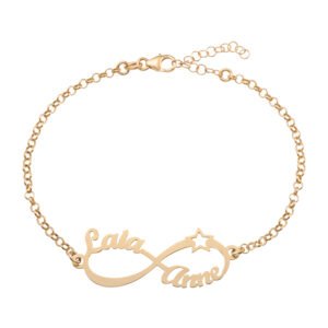 PULSERA INFINITO DE ESTRELLA CON NOMBRES PERSONALIZADOS PLATA DE LEY 925 BAÑADO EN ORO