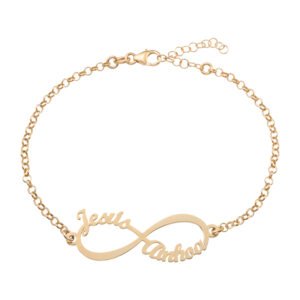PULSERA INFINITO CON NOMBRES PERSONALIZADOS PLATA DE LEY 925 BAÑADO EN ORO