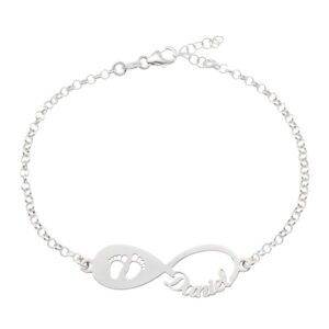 PULSERA INFINITO DE PIES DE BEBÉ CON NOMBRES PERSONALIZADOS PLATA DE LEY 925