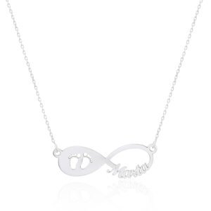 Collar Infinito de Pies de Bebé con nombres Personalizados Plata de Ley 925
