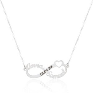 COLLAR INFINITO DE CORAZÓN PERSONALIZABLE CON FECHA GRABADA PLATA DE LEY 925