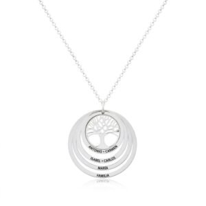 COLLAR ÁRBOL DE LA VIDA CON 3 AROS GRABADO PERSONALIZADO PLATA DE LEY 925