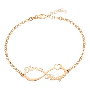 PULSERA INFINITO DE CORAZÓN CON NOMBRES PERSONALIZADOS PLATA DE LEY 925 BAÑADO EN ORO