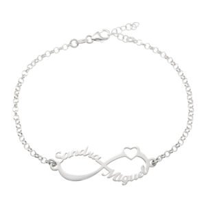 PULSERA INFINITO DE CORAZÓN CON NOMBRES PERSONALIZADOS PLATA DE LEY 925