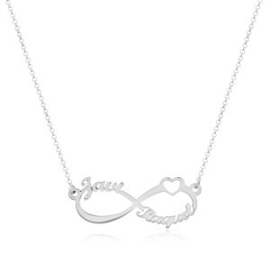 Collar Infinito de Corazón con nombres Personalizados Plata de Ley 925