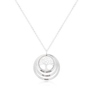 COLLAR ÁRBOL DE LA VIDA CON 2 AROS GRABADO PERSONALIZADO PLATA DE LEY 925