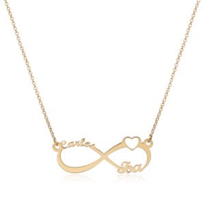 Collar Infinito de Corazón con nombres Personalizados Plata de Ley 925 Bañado Oro