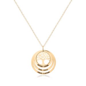 COLLAR ÁRBOL DE LA VIDA CON 2 AROS GRABADO PERSONALIZADO PLATA DE LEY 925 BAÑADO EN ORO